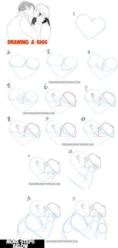 Learn How to Draw Romantic Kisses : Kissing Couples - Step by Step Drawing Tutorial 2 People Kissing, Drawing Rain, Super Drawing, Easy People Drawings, Kissing Drawing, People Kissing, Man Looks, Romantic Drawing, Easy Drawing Steps