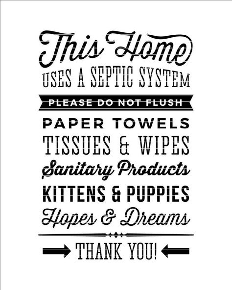 Bathroom Sign Septic System Do Not Flush Hopes & Dreams | Etsy Kittens Puppies, Art Toilet, Sanitary Products, Vinyl Decor, Funny Bathroom Signs, Funny Wall Art, Toilet Wall, Bathroom Sign, Septic System