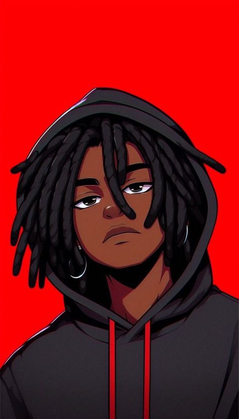 Hood Up Drawing, The Boondocks Oc, Anime Dreadhead, Dreads Cartoon, Cartoon Profile Pics Boy, Cartoon Profile Pics For Boys, Black Anime Characters Dreads, Black Boy Drawing, Cartoon Dreads