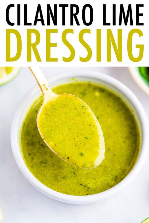 This cilantro lime dressing olive oil and garlic is the perfect zesty salad dressing to use for Mexican themed salads, tacos and as a marinade. Cilantro Lime Salad Dressing, Southwest Salad Dressing, Cilantro Lime Salad, Mexican Salad Dressings, Zesty Salad Dressing, Lime Salad Dressing, 5 Minute Recipe, Lime Salad, Homemade Salad Dressing Healthy