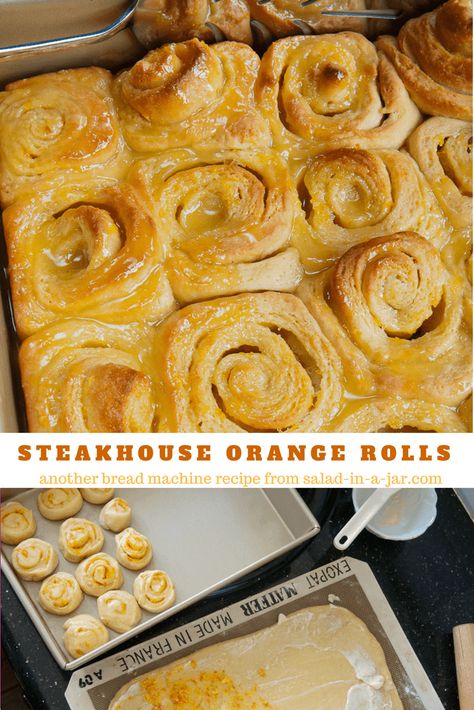 Distinctly orange-flavored sweet yeast rolls similar to those served at one of my sister's favorite steakhouses in Alabama.....mixed and kneaded in a bread machine Easy Yeast Rolls, Rolls Recipe Easy, Orange Sweet Rolls, Yeast Rolls Recipe, Rolls Bread, Bread Maker Recipes, Orange Rolls, Baked Rolls, Yeast Rolls