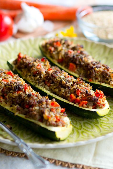 Baked Stuffed Zucchini Boats is an easy, delicious go-to dinner loved by all ages. My husband, who doesn't like zucchini, cleaned his plate!! Baked Stuffed Zucchini, Zucchini Boat Recipes, Stuffed Zucchini Boats, Stuffed Zucchini, Zucchini Boats, Beef And Rice, Cooking Classy, Zucchini Recipes, Garlic Sauce