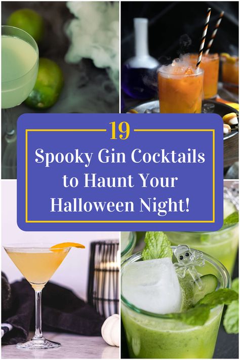 Collage of 4 spooky gin cocktails. Halloween Wedding Drinks, Cocktail Recipes Pitcher, Raspberry Gin Cocktail, Gin Mixed Drinks, Easy Halloween Cocktails, Spooky Cocktails, Japanese Cocktails, Halloween Punch Recipes, Halloween Cocktail Party