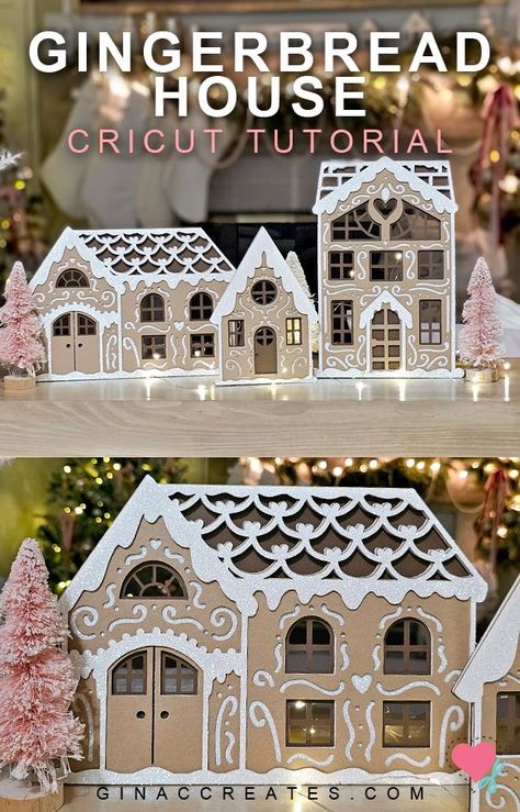 Cricut Gingerbread House SVG, DIY Paper gingerbread house SVG Cricut House Projects, Gingerbread House Cricut Svg, Cricut Putz House, Gingerbread Paper House, Foam Board Gingerbread House, Cricut Projects 3d, Free Cricut Christmas Projects, Cricut Gingerbread House, Gingerbread Cricut Ideas