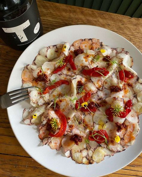 Octopus Carpaccio, Piquillo Peppers, Chef Jobs, Gourmet Food Plating, Terrasse Design, Grilled Octopus, Onion Relish, London Food, Like And Comment