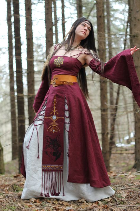 Red Viking Wedding Dress, Viking Faerie, Viking Wedding Dress Traditional, Norse Dress, Viking Maiden, Nordic Dress, Pagan Dress, Viking Wedding Dress, Valkyrie Costume