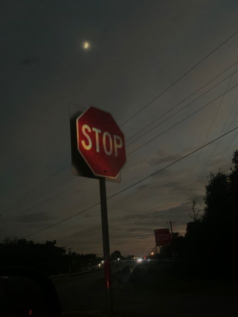 Sign Board Aesthetic, Stop Sign Aesthetic, Building Signs, Stop Sign, Moon Pictures, Night Scenery, Fake Pictures, Minimalist Wallpaper, Homescreen Wallpaper