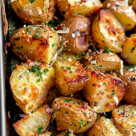 Browned Butter Roasted Potatoes with Parmesan Brown Butter Potatoes, Butter Roasted Potatoes, Greek Style Potatoes, Garlic Parmesan Potatoes, Butter Potatoes, Herb Roasted Potatoes, Parmesan Potatoes, Browned Butter, Potato Dishes