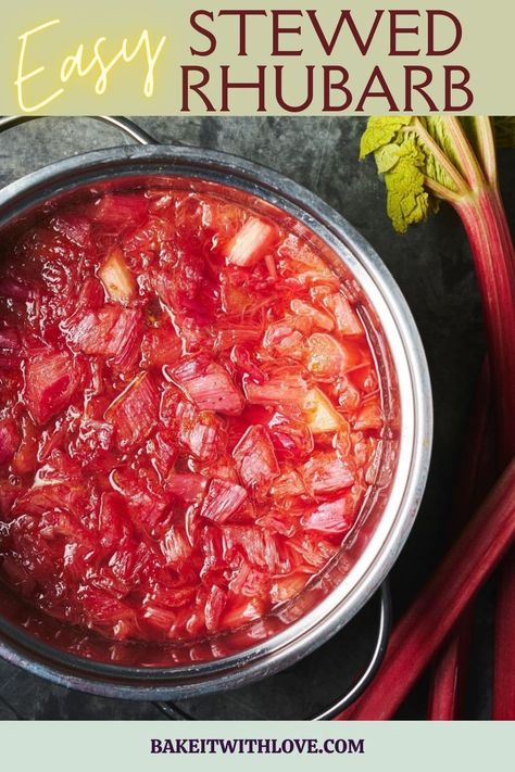 Best stewed rhubarb simmered to sweet perfection in stainless steel pot. How To Cook Rhubarb, Healthy Rhubarb Recipes, Stewed Rhubarb, Rhubarb Cookies, Rhubarb Chutney, Homemade White Cakes, Rhubarb Sauce, Fruit Sauce, Bbq Sauce Recipe