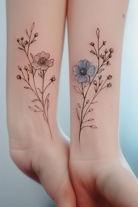 Forget Me Not Flower Tattoo, Forget Me Not Tattoo, Thigh Tat, Bouquet Tattoo, Forget Me Not Flower, Floral Tattoo Sleeve, Delicate Beauty, Sister Tattoos, Trendy Tattoos