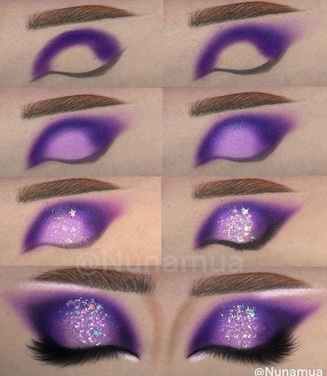 Makeover Party, Glittery Eye Makeup, Glitter Eye Shadow, Drag Make-up, Purple Eye Makeup, Cute Eye Makeup, Bridal Makeover, Eye Makeup Techniques, Makeup For Black Skin