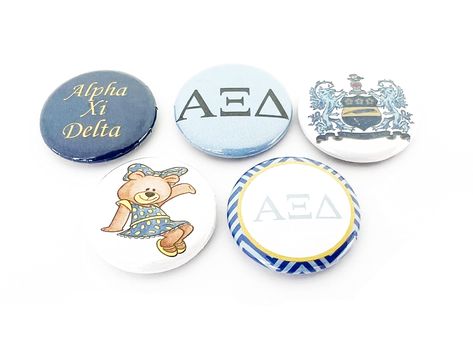 PRICES MAY VARY. Five 1-inch Alpha Xi Delta Mini-Pins Patterns as Shown Each has a Spring Pin Back Officially Licensed Product Great as a gift! 5 1-inch Mini-Pins. Each has a spring pin and mylar protection on the pattern. Great for gifts! This is a Greek Licensed Product, which means a percentage of the sale supports the Alpha Xi Delta national organization. Sorority Ideas, Alpha Xi Delta, Alpha Xi, Novelty Buttons, The Alpha, Pin Backs, Retro Design, Sorority, 1 Inch