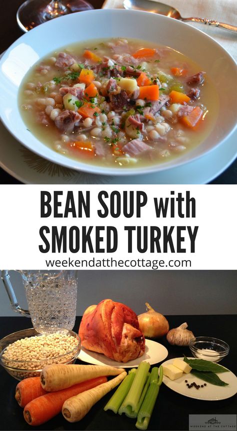 Navy Bean Soup With Smoked Turkey, Smoked Turkey And Bean Soup, Turkey And Beans Recipe, Smoked Turkey Bean Soup, Smoked Turkey Soup Recipes, Recipe For Bean Soup, Turkey Bean Soup, Soup With Smoked Turkey, Navy Bean Soup With Ham