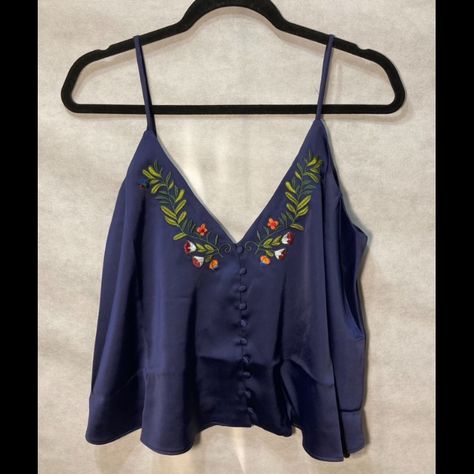 Lucy Paris Embroidered Cami Tank Top Brand New With Tag Size: Large Color: Navy Blue Material: 100% Polyester Rn# 118920 Style# T1718-1 Embroidered Buttons, Embroidered Tank Top, Paris Blue, Top Satin, Embroidered Clothes, Floral Fashion, Navy Blue Color, Tank Top Cami, Cami Tanks