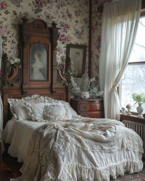 The Storybook Of Dreams & Beauty Shabby Chic Decor Bedroom, Chic Bedroom Decor, Bedroom Wall Designs, Shabby Chic Bedroom, Shabby Chic Bedrooms, Dream House Rooms, Dreamy Bedrooms, Dreamy Room, Bedroom Vintage