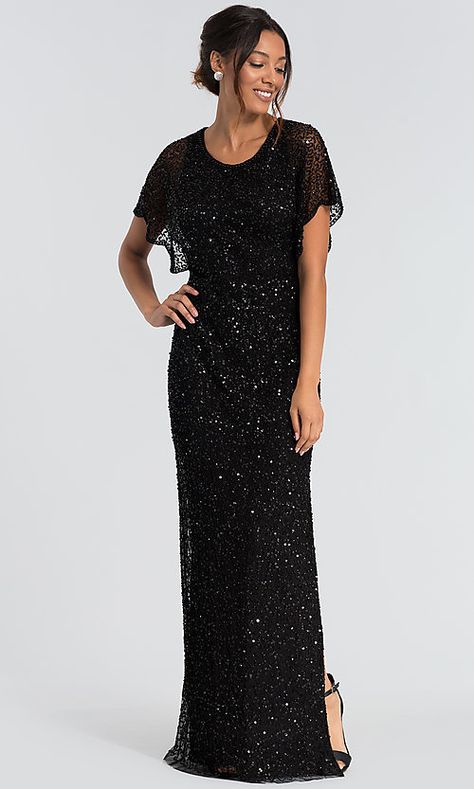 Adrianna Papell Sequin-Beaded Long Black MOB Dress Long Mothers Dress, Mob Dress, Bridal Party Gowns, Mother Of The Bride Dresses Long, Mother Wedding, Simply Dresses, Kleinfeld Bridal, Mother Wedding Dress, Mother Of Groom Dresses