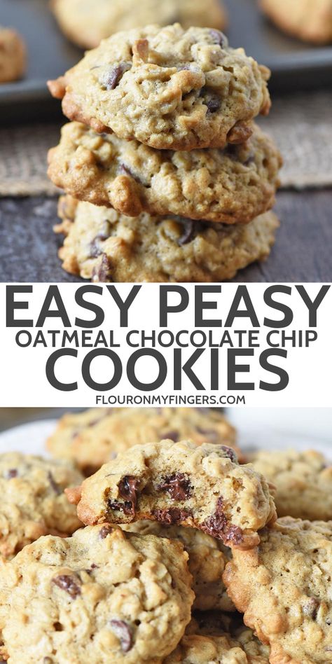 Bake up the best oatmeal chocolate chip cookie recipe with old fashioned rolled oats. They're simple and easy to make, and soft with a slightly crispy edge. #flouronmyfingers #oatmealchocolatechipcookies #oatmealcookies #cookierecipes #cookies Easy Oatmeal Chocolate Chip Cookies, Rolled Oats Recipe, Oat Chocolate Chip Cookies, Oatmeal Chocolate Chip Cookie, Oat Cookie Recipe, The Best Oatmeal, Oatmeal Chocolate Chip Cookie Recipe, Oatmeal Cookies Easy, Healthy Oatmeal Cookies