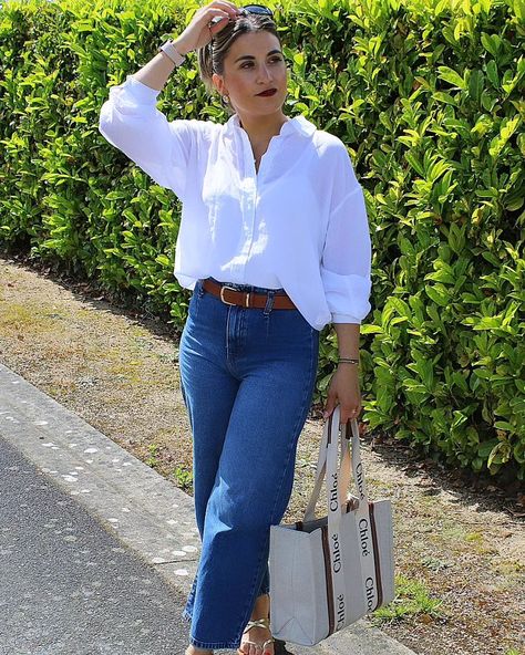 Outfit Chemise Blanche, Pantalon Large, May 27, Blue Jeans, Chloe, Ootd, Zara, Blue