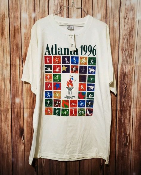 VINTAGE DEADSTOCK CHAMPION 1996 Atlanta Games Summer Olympics Shirt Mens Xl - $29.99 | PicClick Vintage Olympics Shirt, School Merch, Olympics Graphics, Marathon Tee, Basketball Tee Shirts, 1996 Olympics, Atlanta Olympics, Basketball Tees, Champion Brand