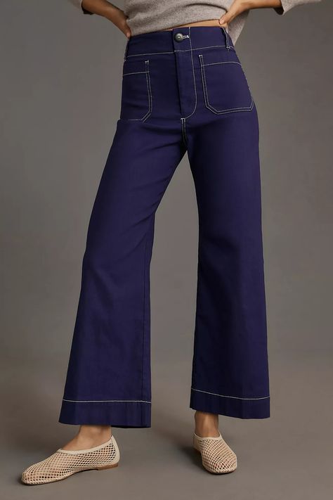 The Colette Cropped Wide-Leg Pants by Maeve: Contrast-Stitch Edition | Anthropologie Cropped Wide Leg Trousers, Seeing Is Believing, Purple Fits, Fall Wedding Guest Dress, Cropped Wide Leg Pants, Perfect Pant, Fall Shopping, Contrast Stitch, Wide Leg Trousers