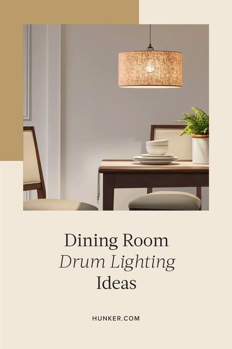 From simple flush mounts to stunning chandeliers, this popular fixture type is available in a plethora of styles, colors, and budgets. Scroll down for 12 drum lighting ideas to brighten up your dining room. #hunkerhome #drumlighting #lightingideas #drumlightingideas #drumlightinginspo Lighting For Small Dining Room, Casual Dining Room Light Fixtures, Dining Room Lighting Over Table Low Ceiling, Drum Light Fixture Dining Room, Large Flush Mount Ceiling Lights, Simple Dining Room Light Fixtures, Drum Pendant Lighting Dining Room, Drum Chandelier Dining Room, Dining Room Lighting Over Table