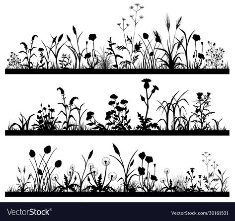 Garden Silhouette, Grass Landscape, Band Ideas, Field Flowers, Grasses Landscaping, Glass Engraving, Plant Vector, Silhouette Clip Art, Silhouette Images