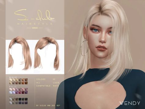 Medium length straight hair (Wendy) by S-Club - The Sims 4 Catalog Sims 4 Cc Hair Short Bob, Sims 4 Cc Hair Alpha Long, Medium Hair Sims 4 Cc, Medium Length Straight Hair, Hair Ts4, Cas Background, Alpha Cc, Die Sims 4, Straight Hairstyles Medium