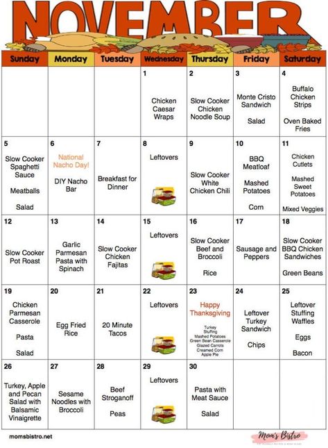 Meal Calendar, Thanksgiving Potluck, Monthly Menu, Meal Planning Menus, November Challenge, Monthly Meal Planning, Family Meal Planning, Menu Plan, Kid Friendly Dinner