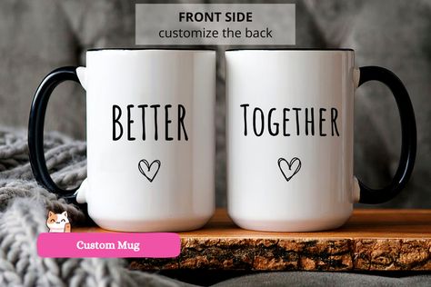 Better Together Mugs,Mr and Mrs Mugs,Custom Couple Coffee Mug Set,His and Hers,Engagement Present,Wedding Gift,Valentines Day Gift by BlitzBazaar on Etsy Couple Mugs Cute, Cute Couple Mugs, Mr And Mrs Mugs, Engagement Present, Couple Coffee, Couples Coffee Mugs, Engagement Presents, Coffee Mug Set, Gift Valentines Day