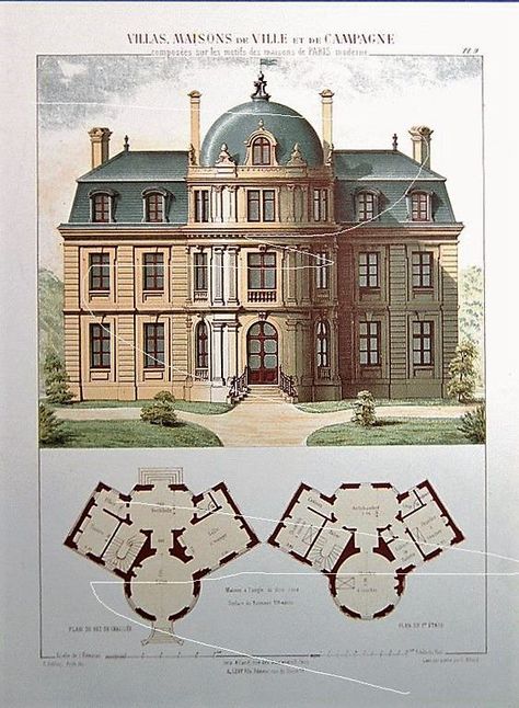 Small French Chateau, French Chateau House Plans, French Chateau House, Chateau House Plans, Chateau House, Castle Plans, Victorian House Plans, Plans Architecture, Vintage House Plans