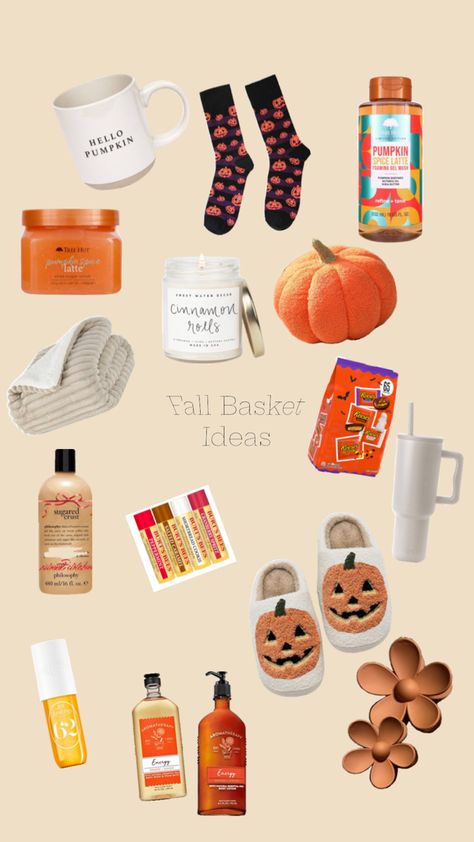 Everything you need to have an amazing fall season Fall Birthday Present Ideas, Bae Baskets, Fall Basket Ideas, Birthday Baskets, Shortbread Cookie Crust, Fall Collage, Birthday Present Ideas, Autumn Birthday, Halloween Basket