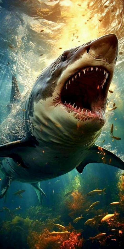 Shark Wallpaper, Ikan Air Tawar, Shark Photos, Wild Animal Wallpaper, Shark Pictures, Megalodon Shark, Underwater Painting, Shark Gifts, Shark Art