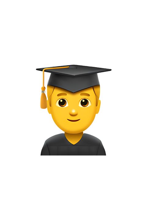 The emoji 👨‍🎓 depicts a male figure with short hair and a graduation cap on his head. He is wearing a black gown with a white collar and a yellow tassel on his cap. He has a serious expression on his face and is holding a diploma in his hand. He appears to be a young adult or a middle-aged man. Neutral Expression, Apple Emojis, Serious Expression, Graduation Cap And Gown, The Emoji, Middle Aged Man, Cap And Gown, Male Figure, Black Gown