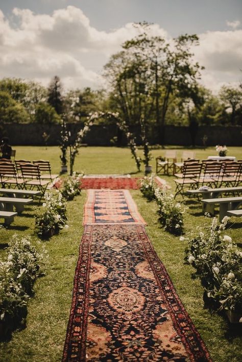 Wedding Aisles, Wedding Ireland, Ceremony Aisle, Typical Girl, Backyard Reception, Wedding Backyard, Bohemian Rugs, Styling Inspiration, Wedding Aisle