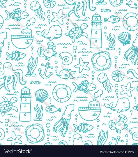 Sea Doodles, Sea Drawing, Planner Doodles, Doodle Coloring, Cute Doodles Drawings, Doodle Illustration, Art Style Inspiration, Marine Animals, Seamless Pattern Vector