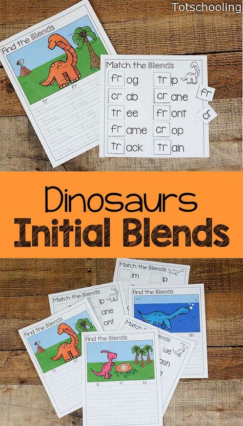 FREE printable Dinosaur Initial Blends activity for kids to practice reading and writing blends with a fun dinosaur theme. Great literacy activity for kindergarten and first grade. Dinosaur Sight Words, Dinosaur Reading Activities, Dinosaur School Activities, Initial Blends Activities, Initial Blends, Reading Tutor, Activity For Kindergarten, September School, Blends Activities