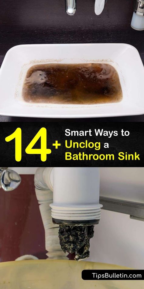 Follow our steps for removing a sink clog and keep the bathroom sink drain free from soap scum and debris. Regular drain cleaning is necessary to remove buildup. It’s easy to clean a clogged drain with boiling water, white vinegar, and baking soda. #unclog #bathroom #sink Unclog Bathroom Sink, Clogged Sink Bathroom, Homemade Drain Cleaner, Unclog Sink, Slow Drain, Diy Household Cleaners, Unclog Drain, Drain Cleaners, Diy Cleaning Solution