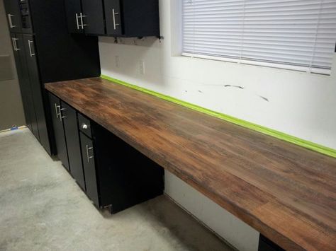 Garage Theater, Countertop Vinyl, Rv Updates, Workbench Top, Vinyl Flooring Kitchen, Peel And Stick Wood, Stick Wood, Vinyl Planks, Garage Laundry