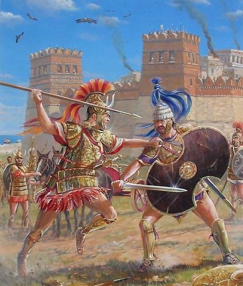 La guerra de Troya. Aquiles vs Héctor fuera de los muros de la Troya. Ilustraciones de Mark Churms. Ancient Troy, Greco Persian Wars, Imperiul Roman, Roman Warriors, Historical Warriors, Hellenistic Period, Roman Legion, Greek Warrior, Rome Antique