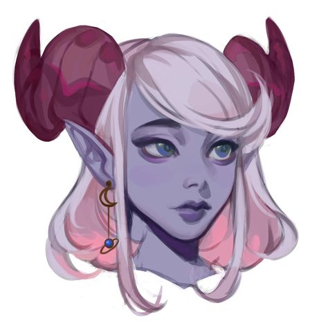 Tiefling Twilight Cleric, Three Eyed Character Design, Elf Vtuber, Cute Tiefling, Tiefling Woman, Pink Tiefling, Purple Tiefling, Tiefling Cleric, Female Tiefling