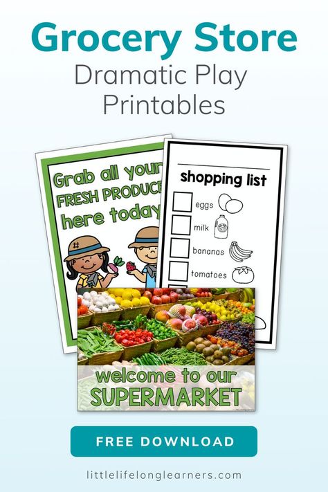 Grocery Dramatic Play, Grocery Store Dramatic Play Printables, Dramatic Play Printables Free, Store Dramatic Play, Grocery Store Dramatic Play, Pretend Play Printables, Learning Centers Preschool, Play Grocery Store, Play Printables