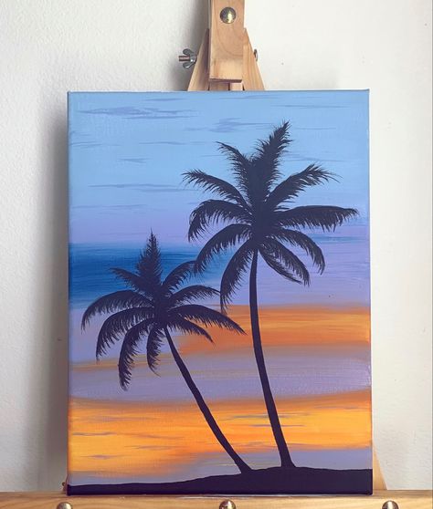 #acrylic #painting #beginner #palm #easypaintingideas Mini Toile, Sky Art Painting, Easy Acrylic Painting, Small Canvas Paintings, Canvas Painting Tutorials, Simple Canvas Paintings, Cute Canvas Paintings, Easy Canvas Art, Canvas Drawings