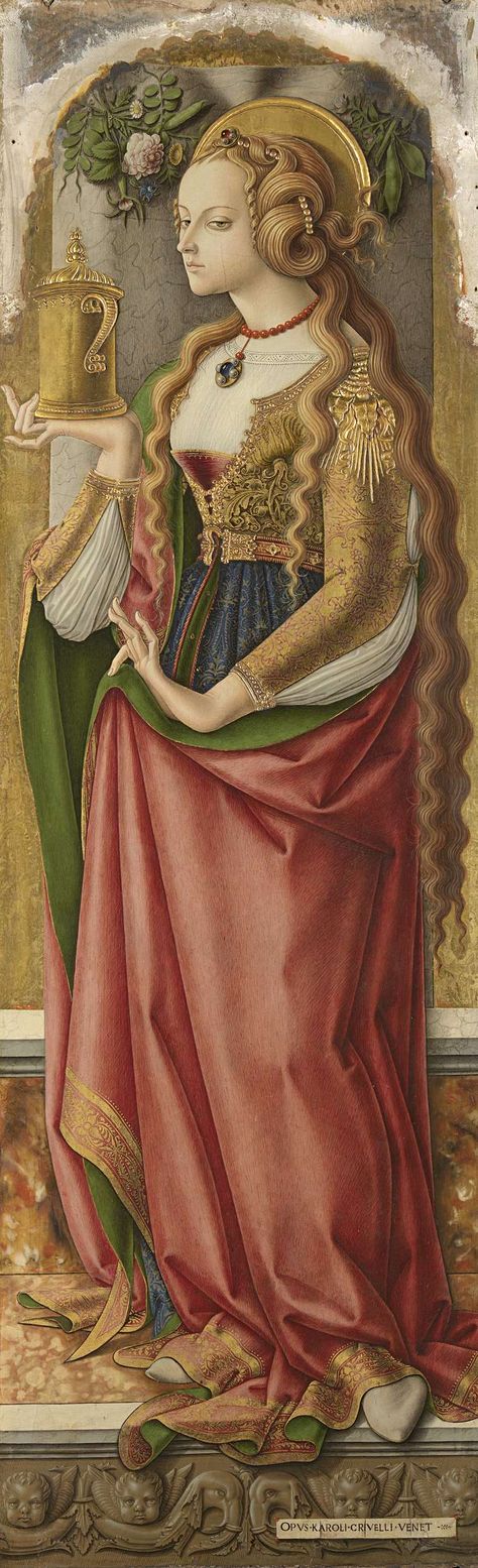 Maria Magdalena ~ Carlo Crivelli ~1480 Carlo Crivelli, Christian Mythology, Maria Magdalena, Mary Magdalene, Medieval Period, Italian Artist, Italian Art, Medieval Art, Tempera