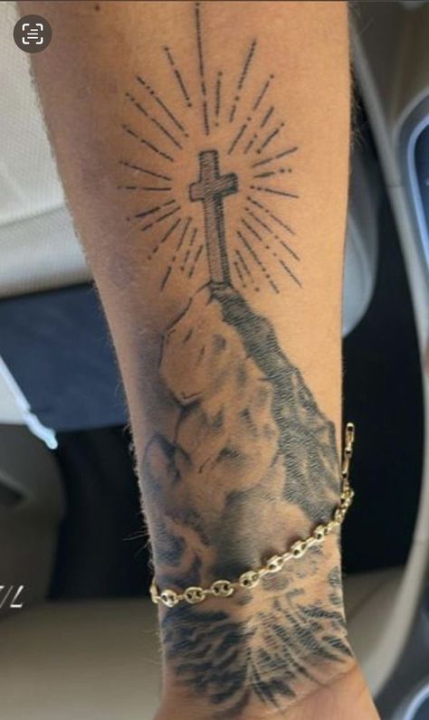 Cross On Arm Tattoo, Chrome Cross Tattoo, Cross Tattoos For Men Forearm, Cross Back Tattoo, Christian Tattoos Men, Ambition Tattoo, Cross Tattoos For Men, Cross Tattoo On Hand, Simple Leg Tattoos