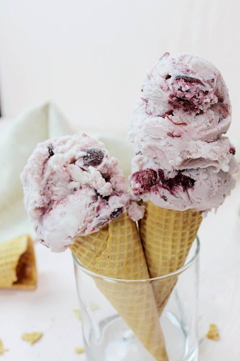 Make an easy, but delicious summer dessert with this six ingredient homemade black cherry ice cream. The dark cherries provide a pop of color and natural sweetness in the ice cream. This recipe is made with an ice cream maker, and is perfect for the hot summer months. Black Cherry Ice Cream, Cherry Ice Cream Recipe, Flavored Ice, Cherry Ice Cream, Ice Cream Maker Recipes, Making Homemade Ice Cream, Frozen Cherries, Make Ice Cream, Ice Cream Machine