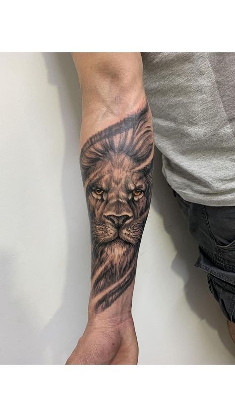 Forearm Tattoo Men Lion, Cool Forearm Tattoos Men, Forearm Lion Tattoo, Lion Forearm Tattoo, Lion And Rose Tattoo, Lion Forearm Tattoos, Lion Tattoo Sleeves, Forearm Band Tattoos, Lion Head Tattoos