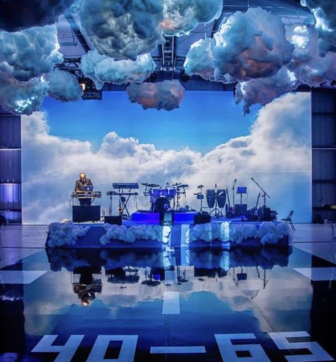 In the clouds party design Clouds Stage Design, Dreams Theme Party, Cloud Event Decor, Stage Ideas Design Event, Cloud Stage Design, In The Clouds Party, Clouds Event, Cloud Exhibition, Cloud Event