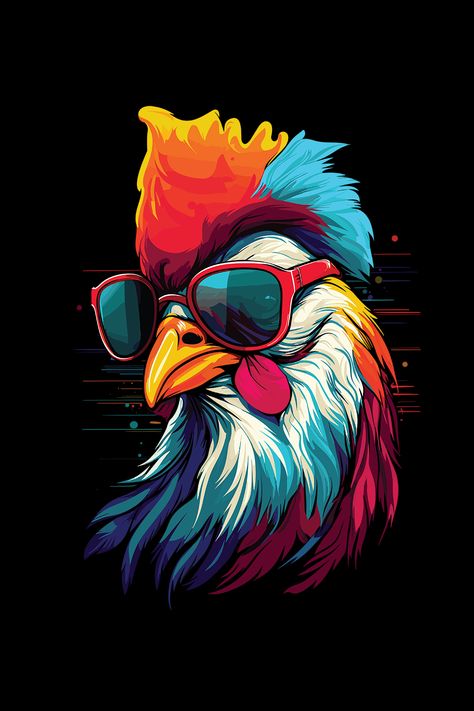 A nice idea for anyone who loves roosters, chickens or cockerels. Vector drawn cartoon rooster illustration. Rooster Illustration, Cartoon Rooster, Chicken Tattoo, Chicken Wallpaper, Chicken Vector, Rooster Logo, Chicken Drawing, Sunflower Artwork, Chicken Logo