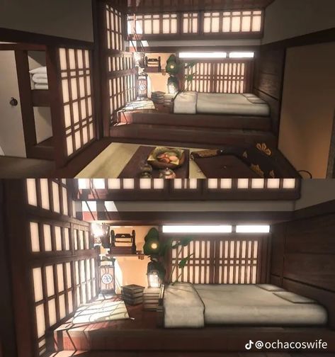 Bloxburg Japanese House Interior, Traditional Japanese House Bloxburg, Japanese Home Layout, Bloxburg Japanese House, Japanese House Layout, Old Japanese House, Ffxiv Housing, Japanese Bedroom, Chinese House