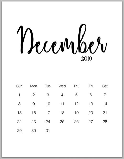 December 2019 Calendar Template Printable Calender, Calender Printables, Illustrated Calendar, Design Calendar, 달력 디자인, January Calendar, Minimalist Calendar, Calendar 2019, Cottage Market